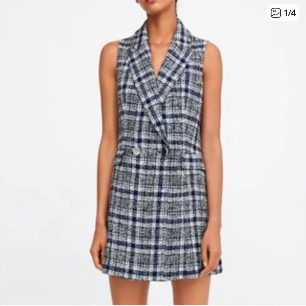 Zara Blue and black Checkered Mini Dress Size L
